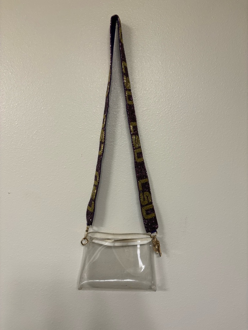 Clear Crossbody Bag with Purple & Gold LSU Strap